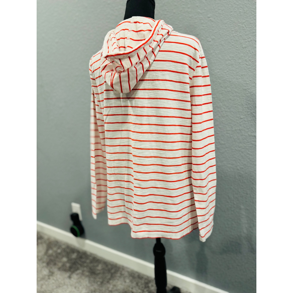 Tommy Hilfiger White & Red Striped Hoodie Top with Half-Zip - Size Large - Picture 11 of 16